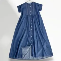 美品 サニーレーベル 半袖　デニム　ピンタック　ヨークフレンチワンピース　春夏