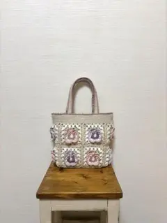 モチーフ編み　手編み　お花　コットン　バッグ　ハンドメイド　No.321