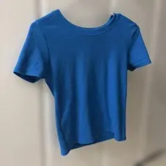 しまむらLinoluce リブ半袖Tシャツ ブルー