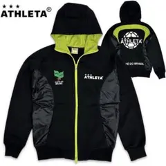 ATHLETA ナイロン スウェット 切替 ジャージ パーカー 黒緑 S