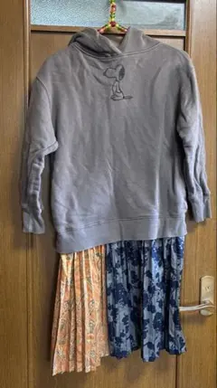 (130)マーキーズスヌーピー刺繍フード付きワンピース