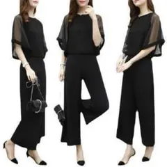 3XL シフォン シースルー 半袖 OL オフィス フォーマル セットアップ