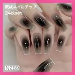 《N289》既成ネイルチップ24枚セット 黒 シアー チークネイル フレンチ