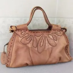 IBIZA イビサ　花刺繍　上質レザー　ハンドバッグ　レザーチャーム付き　美品