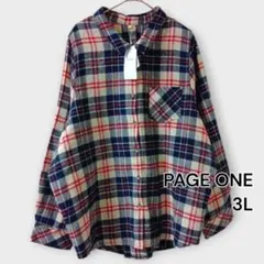 タグ付き PAGE ONE チェックシャツ 3L ネイビー系