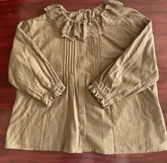 【サマンサモスモス】フリル付きベージュ五分袖ブラウス