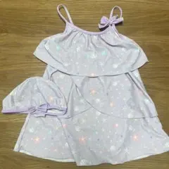 女の子用ワンピース水着 薄紫色 帽子付き　130