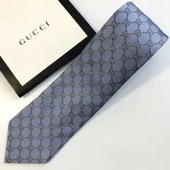 GUCCI ネクタイ 紋章柄 グレーブルー