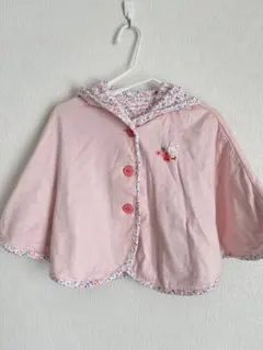 【美品】 70〜90cm ミキハウス 花柄ポンチョ ピンク UVカット