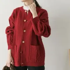 URBAN RESEARCH DOORS アラン編み カーディガン Lサイズ 赤