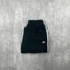 adidas 3本ライン トラックパンツ 黒白 M ロゴ刺繍 ジャージ下 古着