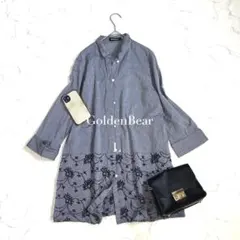 ゴールデンベア/シャツワンピースLサイズチュニックシャツコットン100裾花柄刺繍のサムネイル