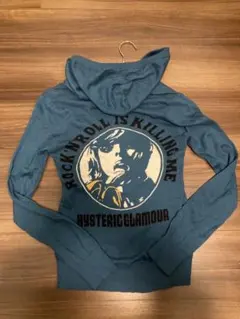 ヒステリックグラマー y2k ジップアップ パーカー ブルー プリント グランジ