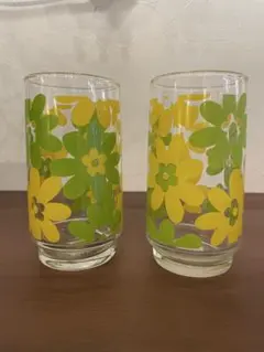 花柄レトロガラスコップ 2個セット