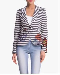 ✨美品❤️✨デシグアル テーラードジャケット ストライプ ボーダー 38 花柄