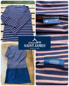 SAINT JAMES 長袖Tシャツ ネイビー・ピンクストライプ　XXS 正規品