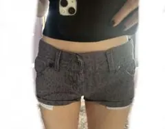 ショートデニム ローライズデニム ヒョウ柄 グレー 平成 平成ギャル Y2K