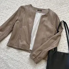 M ジャケット 薄ブラウン フェイクレザー コート ジャンバー ブルゾン