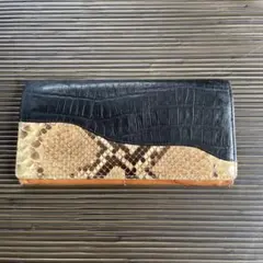 エトロ 長財布 ペイズリー PVCレザー パイソン型押し ラウンド