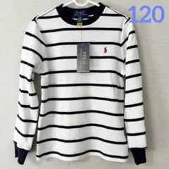 新作◇ラルフローレン ストライプワッフルロングスリーブTシャツ 6/120