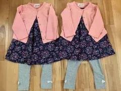 おそろい【ラブ&ピースマネー】花柄チュニックワンピースレギンスカーデ90cm