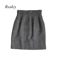 Realcy❁グレンチェック 台形スカート/ウール シルク(M)膝上丈/グレー
