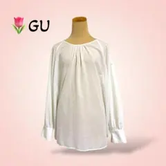 2525【GU】オープンショルダー 長袖チュニックブラウス フリル リボン