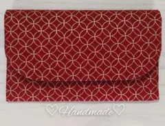 ハンドメイド 念珠ケース懐紙入れ茶道 数珠入れマスク通帳お札ポーチ七宝 金ラメ茜