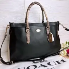 極美品☆COACHコーチ 2wayショルダーバッグ ブラック レザー パイソン柄のサムネイル