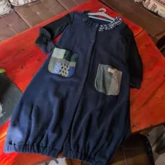 着物リメイク☆本場大島紬藍泥染め☆ワンピース&ポシェット - メルカリ