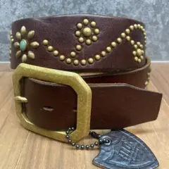 初期レア⭐️HTC⭐️リビルドフラワーベルト⭐️ブラウンレザー×シルバースタッズ⭐️36 正規取扱店 HTC(Hollywood Trading Company) Belt End Only