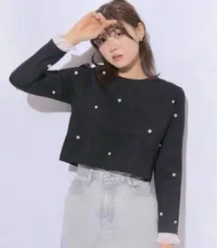 Apuweiser-riche パール付きカットソー フリル取り外し可