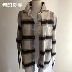 MUJI アイボリー チェック ボタンダウンシャツ S