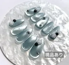 No.109 ネイルチップ　マグネット　水色　薔薇　ドット柄　現品価格