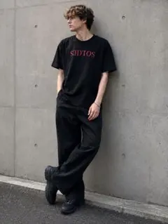 STUDIOUS ブラック ロゴTシャツ S 半袖 赤ロゴ クルーネックのサムネイル