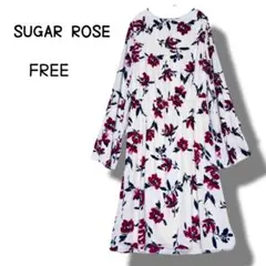 SUGAR ROSE フラワープリント ワンピース FREE 総柄　花柄　膝丈のサムネイル