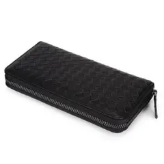 長財布 メンズ 財布 小銭入れ 黒 大容量 編み込みデザイン ブラック