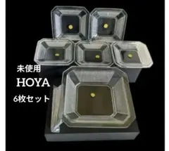 未使用　保谷クリスタル プレート 6枚　フォーク5本　スクエアプレート　HOYA