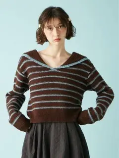 〖Lily Brown 〗セーラーカラーニットトップス