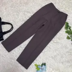 極美品　レリアン　スラックス　茶　ウエストゴム　センターライン　ハイウエスト　L