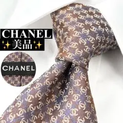 CHANEL シャネル ネクタイ ココマーク 太陽 月 星 チェーン柄 黒 総柄 CHANEL シャネル ネクタイ ココマーク 太陽 月 星 チェーン柄 黒 総柄