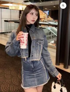 DIANTÉ フリンジデニムジャケット・スカートセット S/M