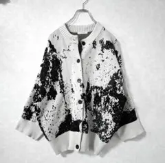 即完売品 インク柄 ジーナシス スポンディッシュアソートクルーカーディガン F