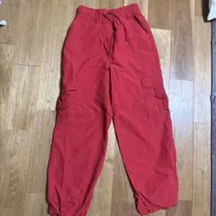 レッド カーゴパンツ ウエストゴム ドローストリング