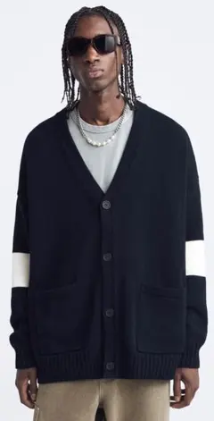 定価8590円　サイズXL　コントラストストライプ カーディガン　ZARA　ザラ