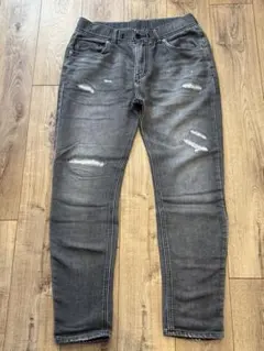 REQUEST ダメージ加工 グレー デニム風スウェットパンツ