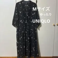 美品❣️UNIQLO 花柄 シフォン素材ロングシャツワンピース 羽織りMサイズ