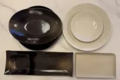 和食器12点セット プレート ボウル 黒 白