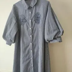 OLIVE des OLIVE ストライプ柄 五分袖 シャツワンピース 刺繍入りのサムネイル