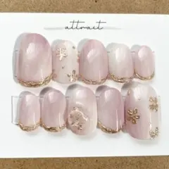 【現品】No.207 ネイルチップ　冬ネイル　ニュアンス　ミラーフラワー